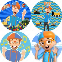 MINISO Blippi Teacher Party Backdrops Round Covers Baby Kids 1st Birthday Baby Shower Background Circular Photo Banner Poster