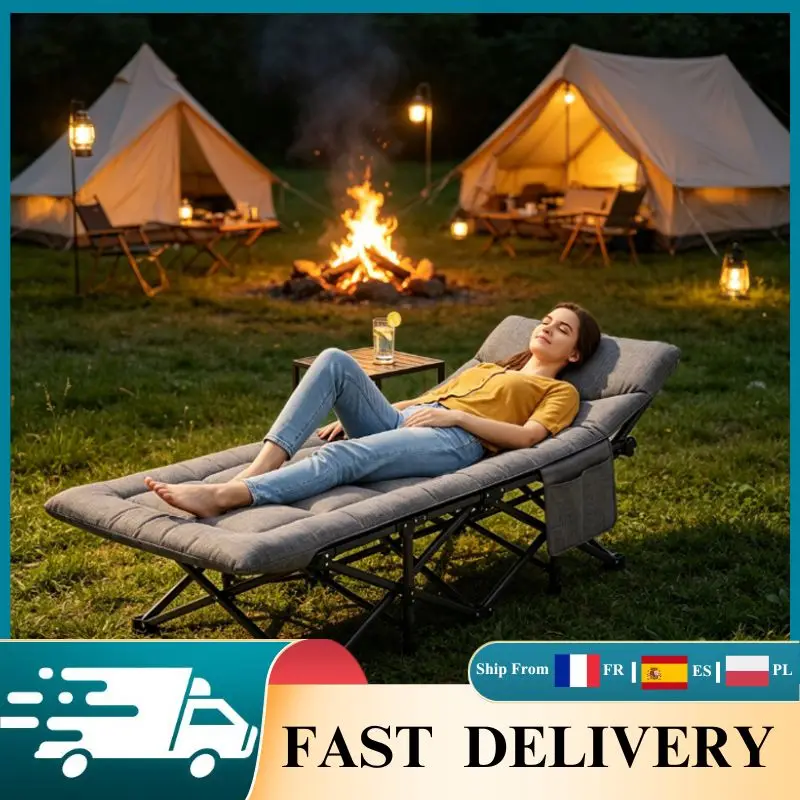 Lit de camping pliable robuste pour l'extérieur, capacité de charge 200 kg, en tissu Oxford doux en coton, idéal pour le camping, la pêche, la randonnée, les voyages, la sieste au bureau,