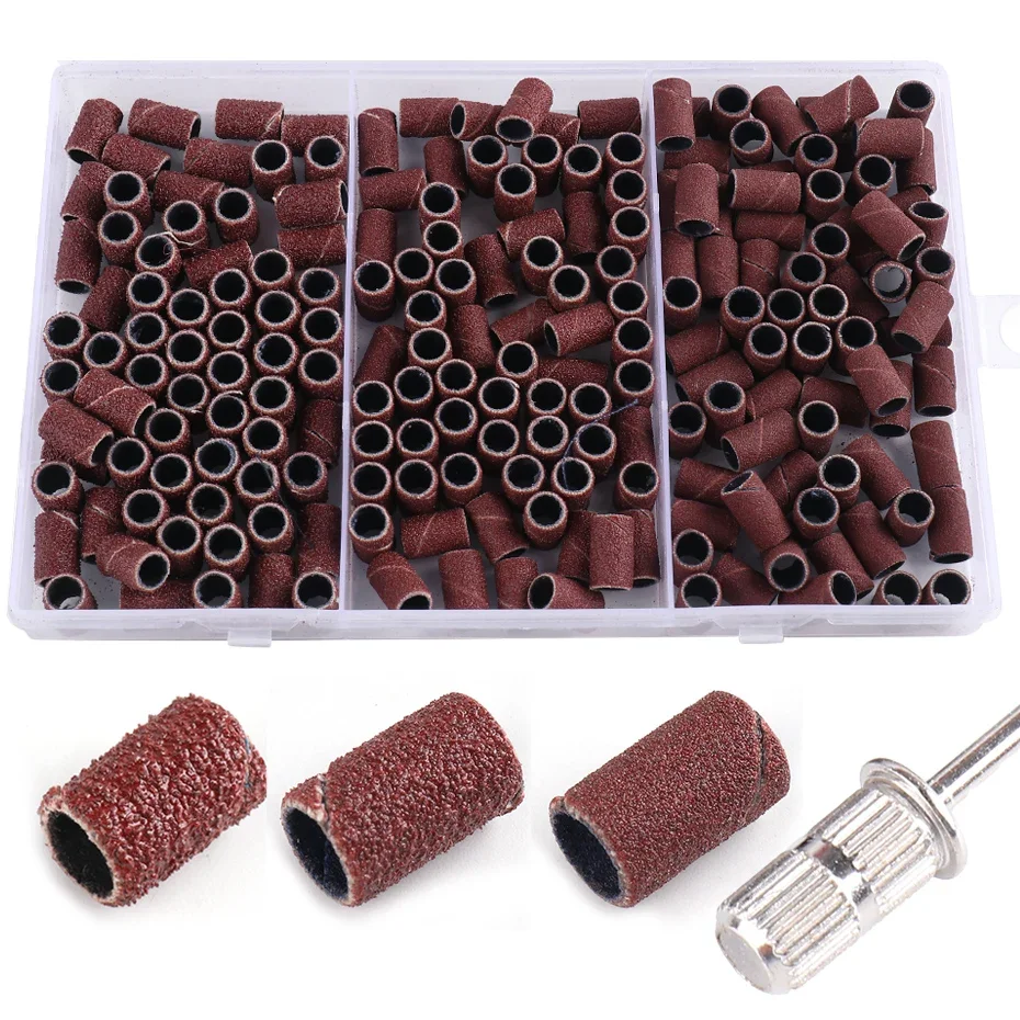 210 pcs/box lixa tampa bandas para máquina de manicure elétrica 180/120/80 grit broca do prego
