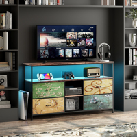 108x30x76.8cm TV Cabinet, Dining Sideboard, Storage Cabinet with 4 Printed Fabric Drawers, for Living Room and Bedroom