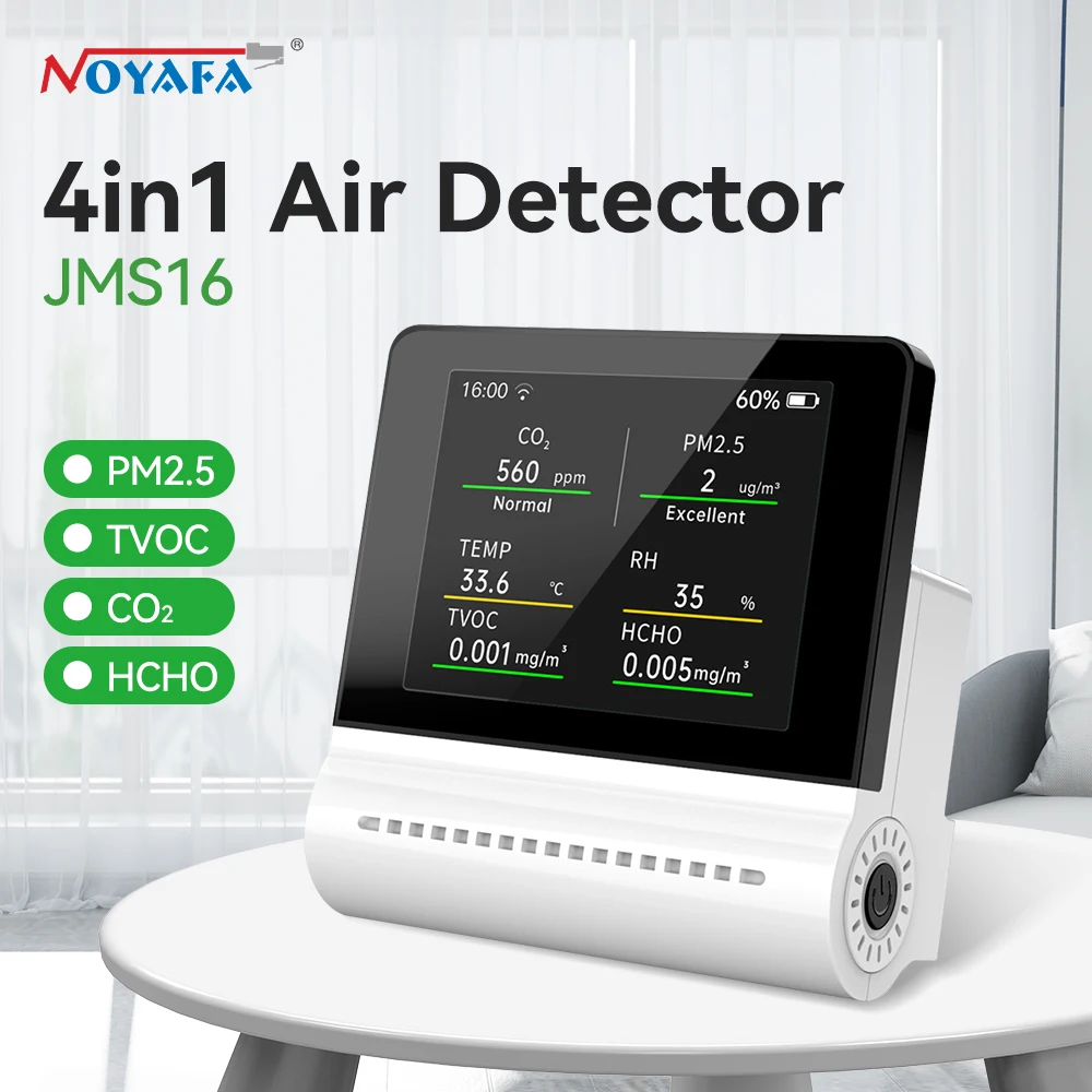 

Noyafa Jms16 Air Quality Monitor Pm2.5 HCHO TVOC Co2 Temperature Humidity Multifunctional Capacitive Touch Screen Gas Detector