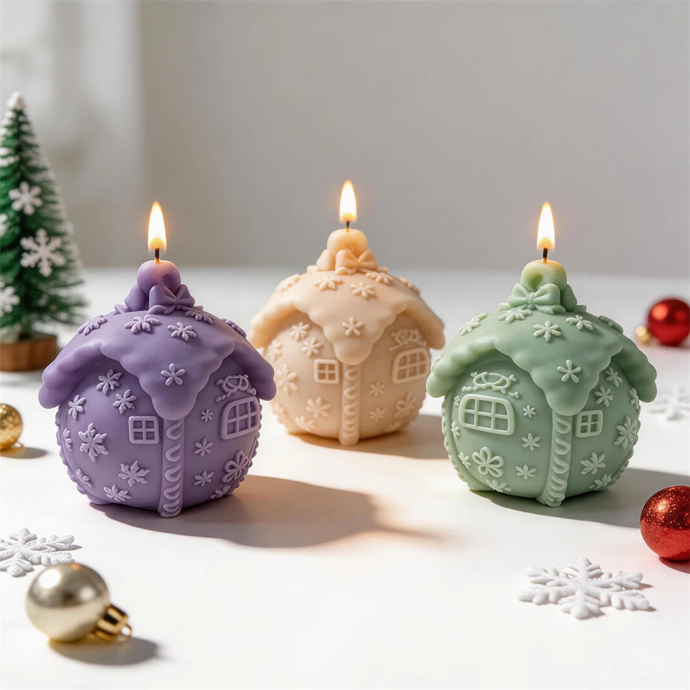 Gingerbread Christmas Ball Silicone Candle Mold Xmas Ball Ornaments Design Silicone Mold Snow Soy Wax Resin Soap Concrete Mould