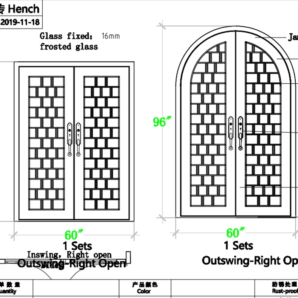 Hench Home Wrought Iron Double Front Entry French Doors Design China Manufacturers Suppliers