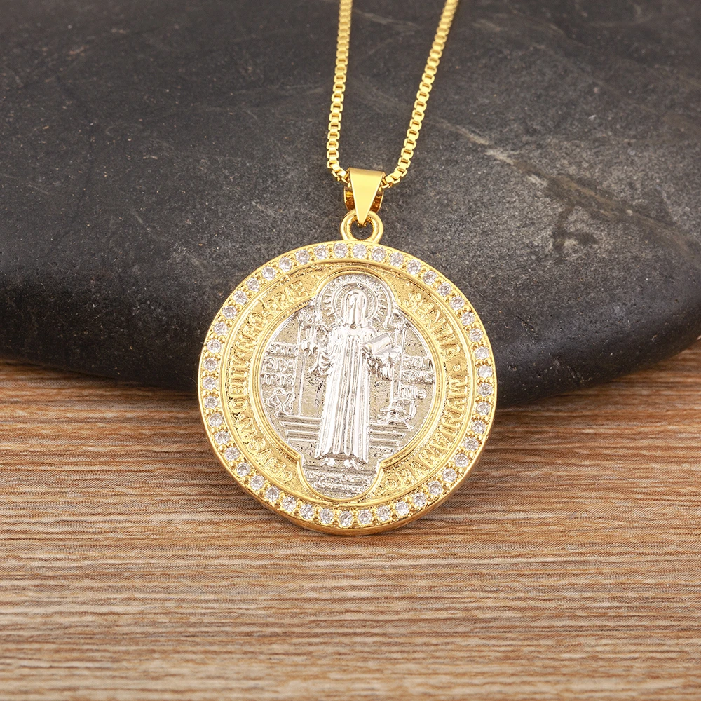 Nidin High Quality Religious Style Inlaid Crystal Zircon Pendant Necklace For Women Virgin Mary Believer jewelry Party Gifts