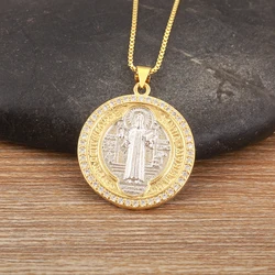 Nidin High Quality Religious Style Inlaid Crystal Zircon Pendant Necklace For Women Virgin Mary Believer jewelry Party Gifts
