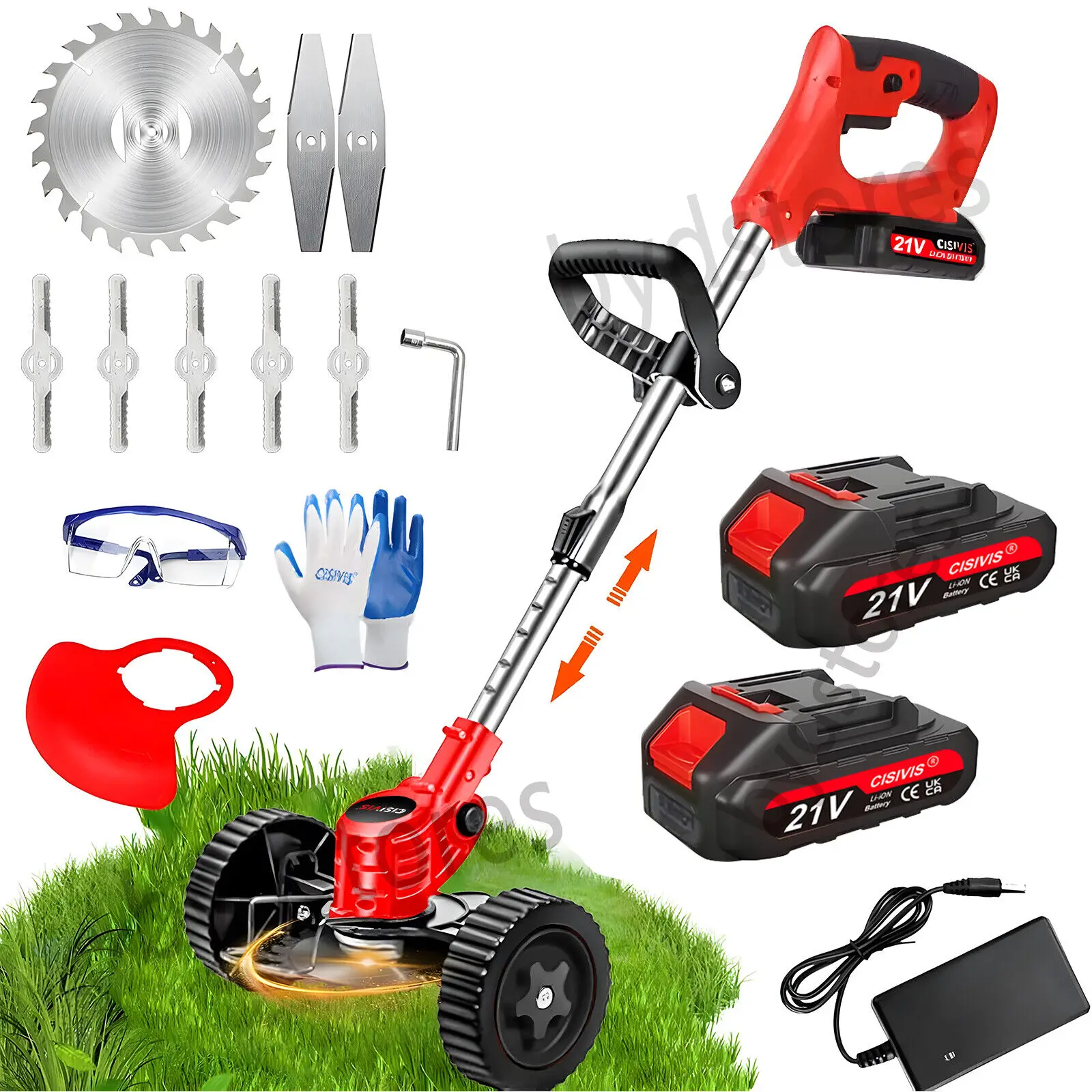 Débroussailleuse sans fil 21V, coupe-herbe, coupe-arbre, taille-bordures de jardin, électrique, 2 batteries