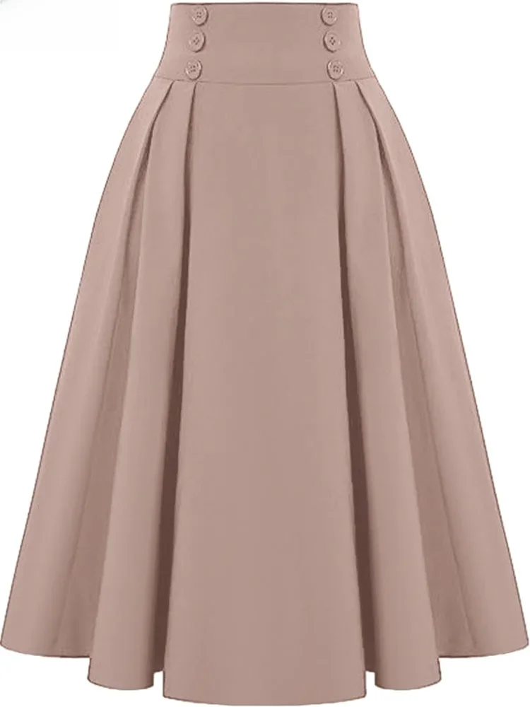 ZANZEA Women Solid Long Skirts Vintage High Waisted Pleating Jupe 2024 Summer Spring A-line Skirts Fashion Buttons Maxi Faldas — zdjęcie 2