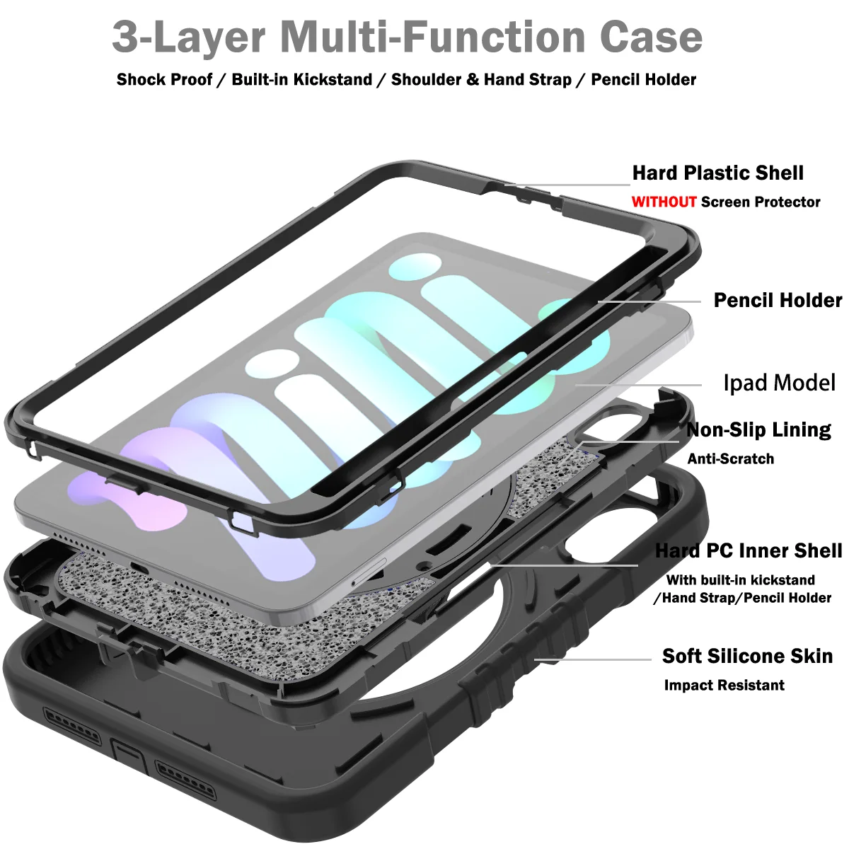 For ipad mini 6 Case Generation Heavy Duty Shockproof Kids Cover With strap for 10th New 9.7 Air 4 5 Pro 11 10.2 789th