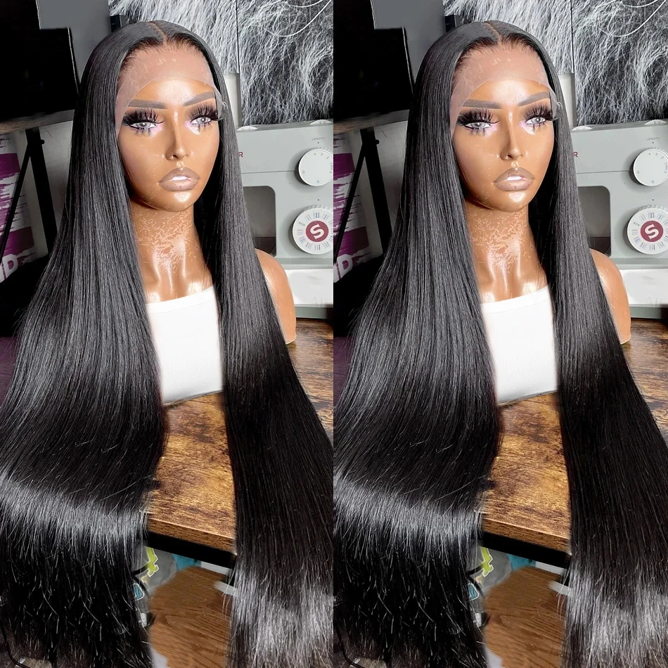 Brazilian 30 40 Inch Bone Straight 13x4 Lace Front Human Hair Wigs 250 Density HD Transparent Lace Frontal Hair Wig For Women