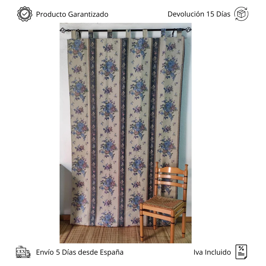 Curtains for outdoor doors alpujarras Street blue flowers 140x260cm fabric sleepers, doors windows and patios (real images) made in Spain.