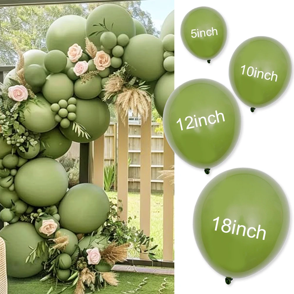 100Pcs Olive Green Balloons Different Sizes Sage Green Balloons Kit Forest Wedding Jungle Safari Theme Birthday Party Decoration