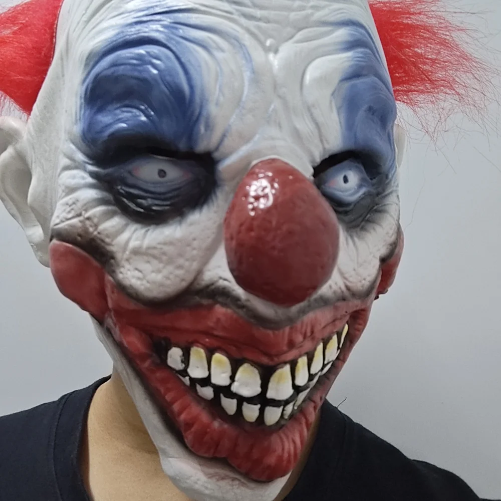 Máscara de palhaço sorridente halloween cosplay festa horror palhaço traje adereços engraçado palhaço carnaval cabeça capa para fotografia fotográfica