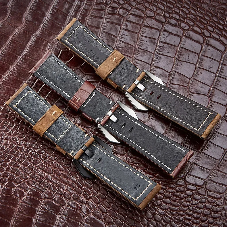 For Panerai Luminor Marina 22mm 24mm 26mm Brown Calf Leather Watch Strap Band