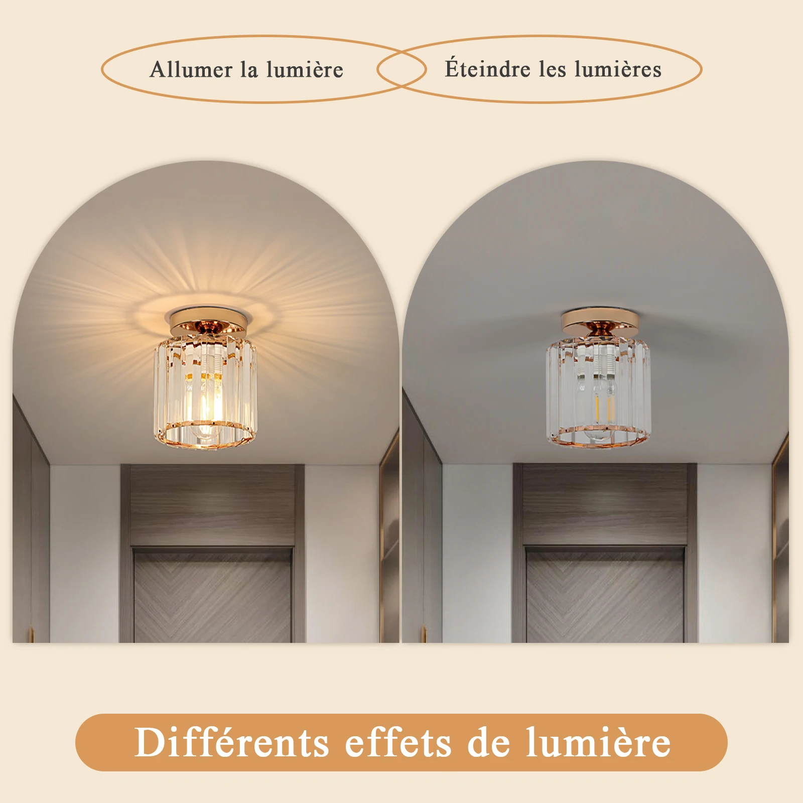 مصباح سقف كريستالي، ذهبي، تركيبات إضاءة سقف مثبتة على السطح من الكروم لمقبس لمبة الردهة E27 (اللمبة غير متضمنة) #3