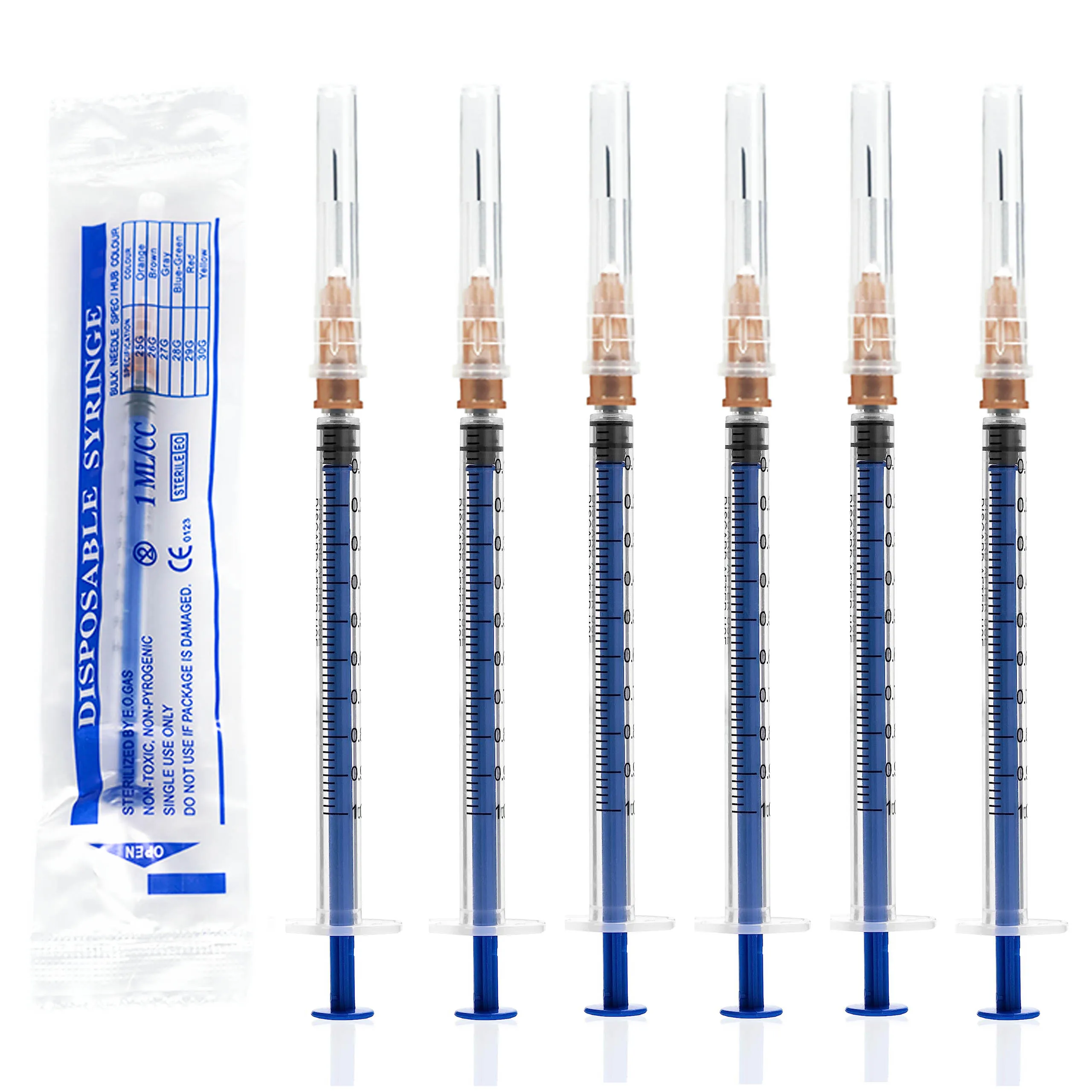 1ml/cc Plastic Manual Sterilized Syringe with 26G 13mm Needle, Individually Wrapped for Pets Veterinary Use