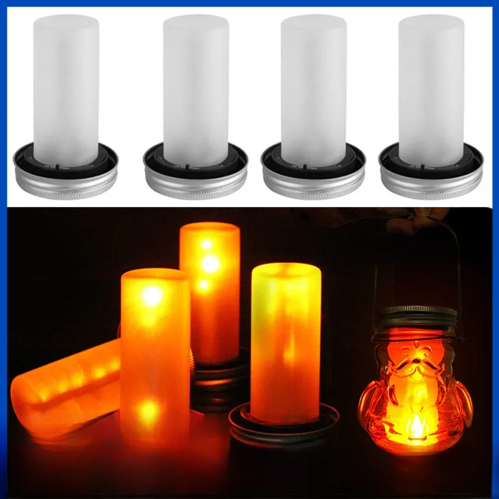 Solar LED Mason Jar Lit Light Torch Flame Warm LED Outdoor Indoor Christmas Decorative Street Lamp Lantern Garden Bottle Lights — 2