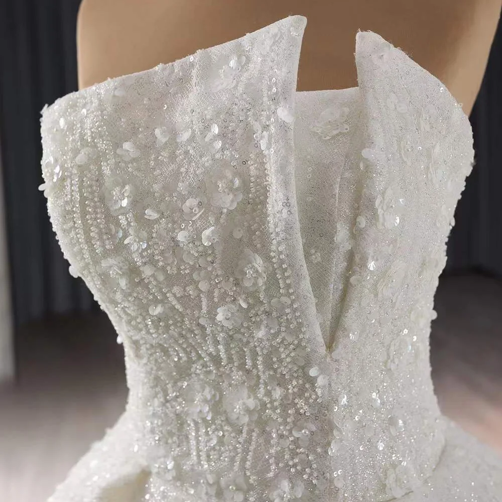 

Белое свадебное платье без бретелек с блестками и аппликациями из бисера и шнуровкой сзади, настраиваемое, подходит для свадьбы