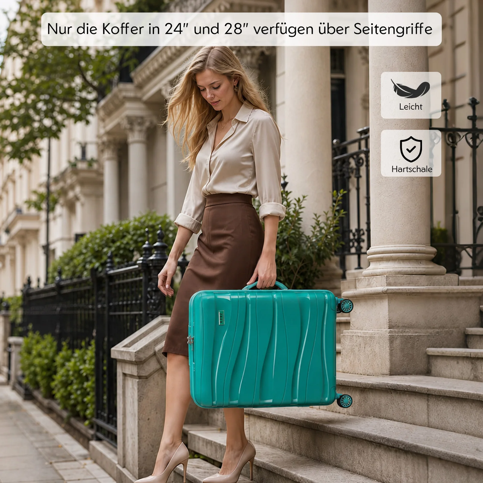 KONO 3-teiliges Kofferset mit TSA Schloss & 4 Rollen, Polypropylen Hartschalenkoffer, Reisekoffer S/M/L Handgepäck