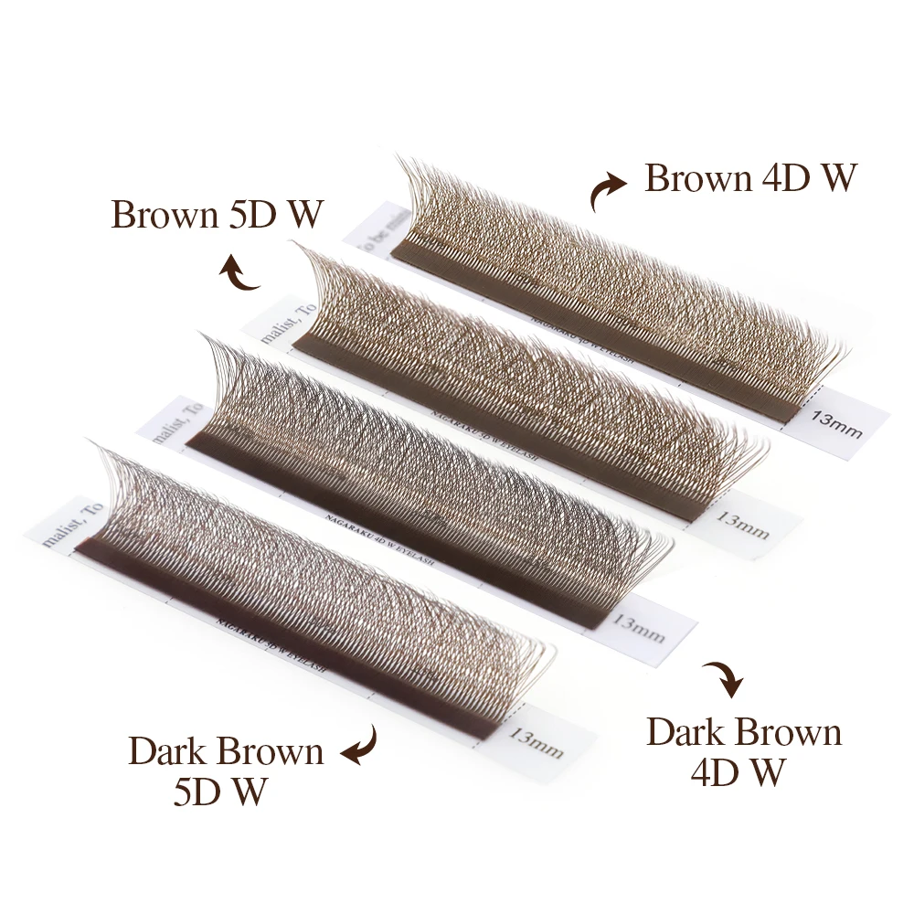 NAGARAKU Brown 5D/4D/3D W رموش على شكل مراوح مسبقة الصنع ملحقات رموش 12 خط/صينية رموش فردية خفيفة طبيعية ناعمة