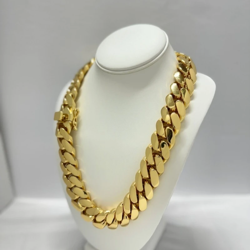 Men's Hip Hop Jewelry Street Rap Gangster Style High Quality ShiningCuban Chain 24mm Necklace Chain Set 18K Gold Plated Plating, Handmade Jewelry Gift for Him Men's Anniversary Birthday Men's Husband Father's Day, Halloween, Christmas, Birthday