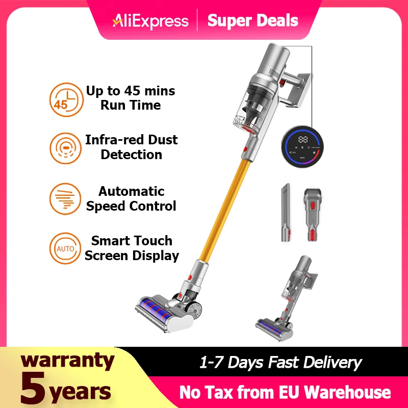 Snoerloze steelstofzuiger Liectroux i10, slimme stofdetectie, 250W BLDC, 27Kpa zuigkracht, 45 Minuten looptijd, afneembare batterij, LED-lampje, lichtgewicht stofzuiger voor tapijt, vloer, auto en
