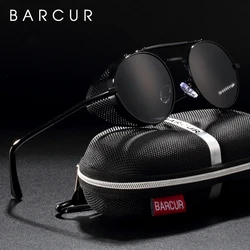 BARCUR – Lunettes de soleil rondes Steampunk pour homme et femme, avec verres polarisés, style rétro et vintage