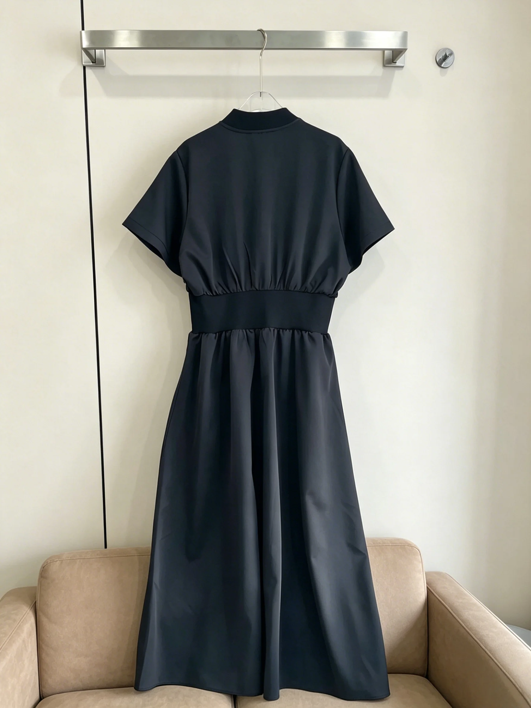 

Women's Dress Zip-Front Midi Style Short Sleeve Elastic Waist Casual Daily Wear with Pockets