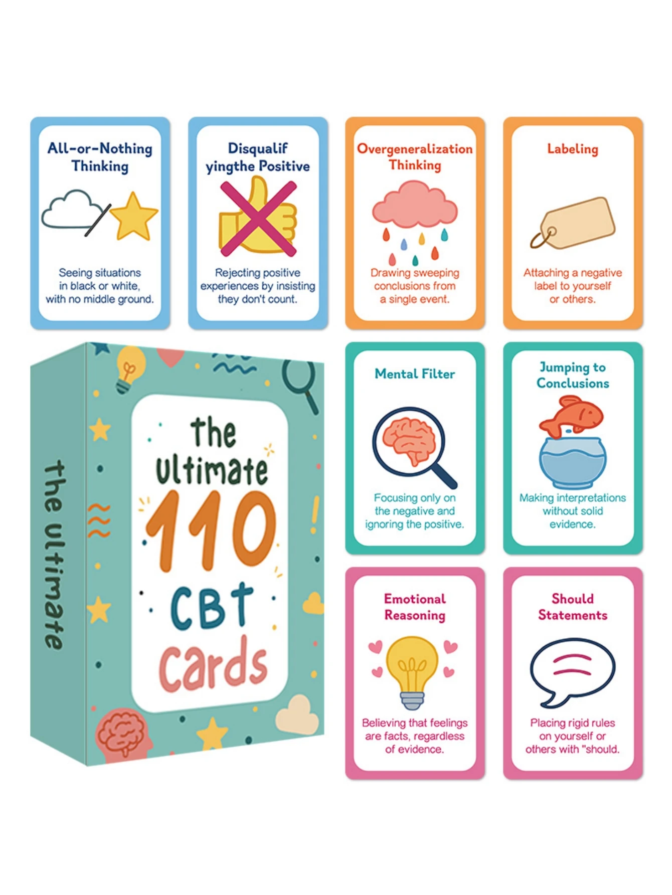 

1pcs CBT Thought Challenging Flashcards, Cognitive Behavioral Therapy Cards for Negative Thinking, Anxiety & Stress Relief Tools, Self-Care, Daily Mindfulness & Therapy Session Cards for Self-Growth & Emotional Wellbeing