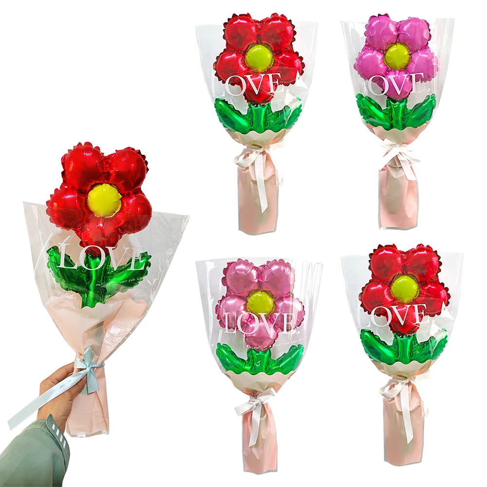 5pcs Rose Flower Bouquet Balloons Valentine\'s Day Flower Balloon Mother\'s Day decoration gift Wedding Valentine\'s Day decoration