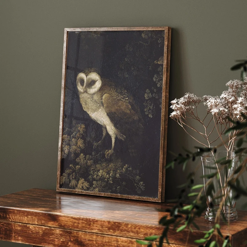 Vintage Moody Owl Painting Canvas Poster Cottagecore Nature Prints Dark Academia Wall Decor Butterflies Witchy Wall Pictures