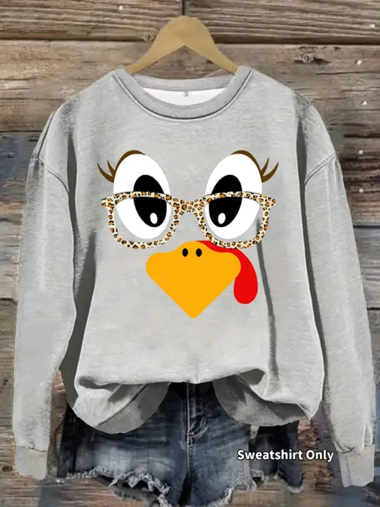 

Женский повседневный пуловер с принтом Турции на День Благодарения, свитер, мягкий свитшот с длинными рукавами и круглым вырезом, всесезонная одежда