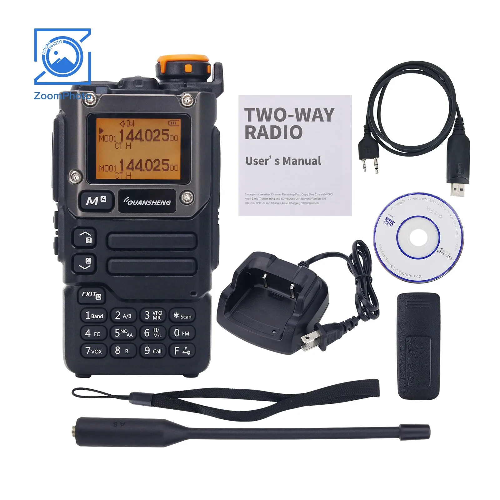 Imagem -02 - Walkie Talkie 5w 5km Versão em Inglês Transceptor Portátil Rádio Vhf Uhf am fm Quansheng-uv-k6