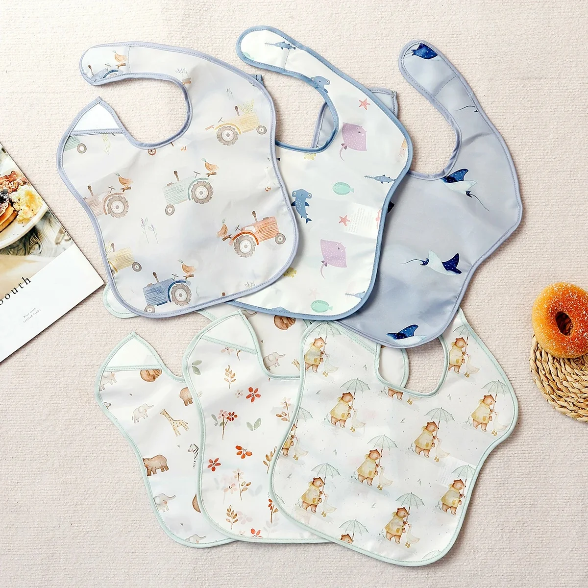 Elinfant 3 pièces bavoirs réglables pour bébé avec poche-idéal pour l'alimentation, bavoirs d'alimentation Smock, tissu à roter de couleurs neutres