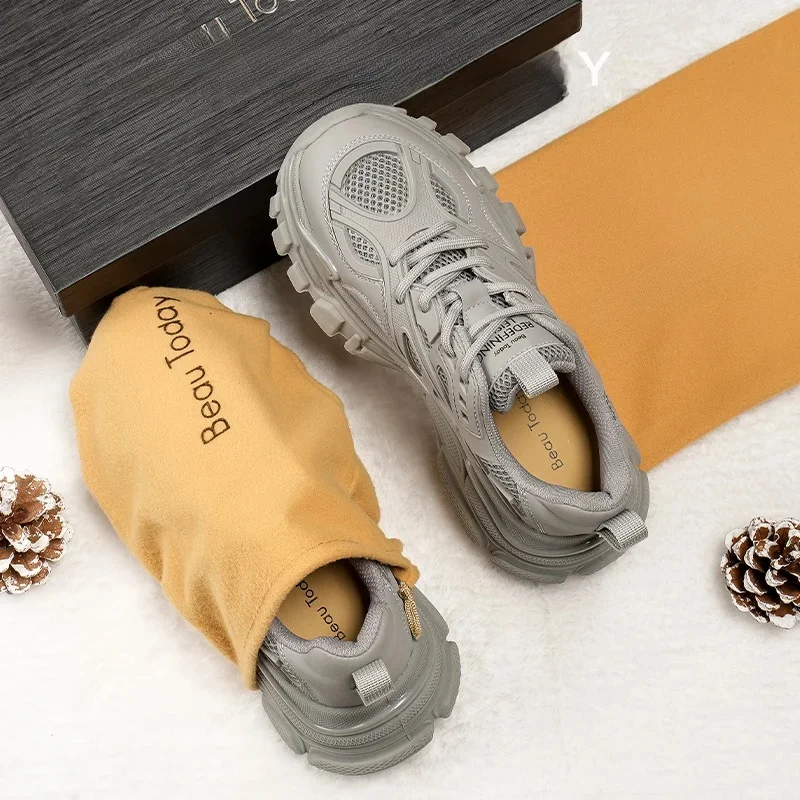 BEAUTODAY Casual masywne trampki damskie siatkowe oddychające jednokolorowe buty z okrągłymi noskami masywna podeszwa buty damskie ręcznie robione A29448 — zdjęcie 2