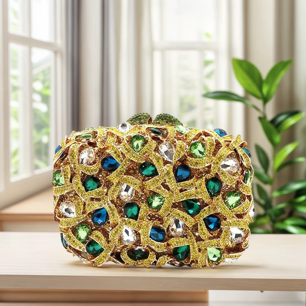 

Luxury Women Gemstone Rhinestone Evening Bag Glitter Crystal Cocktail Party Clutch Wedding Purse Handbag for Prom Banquet