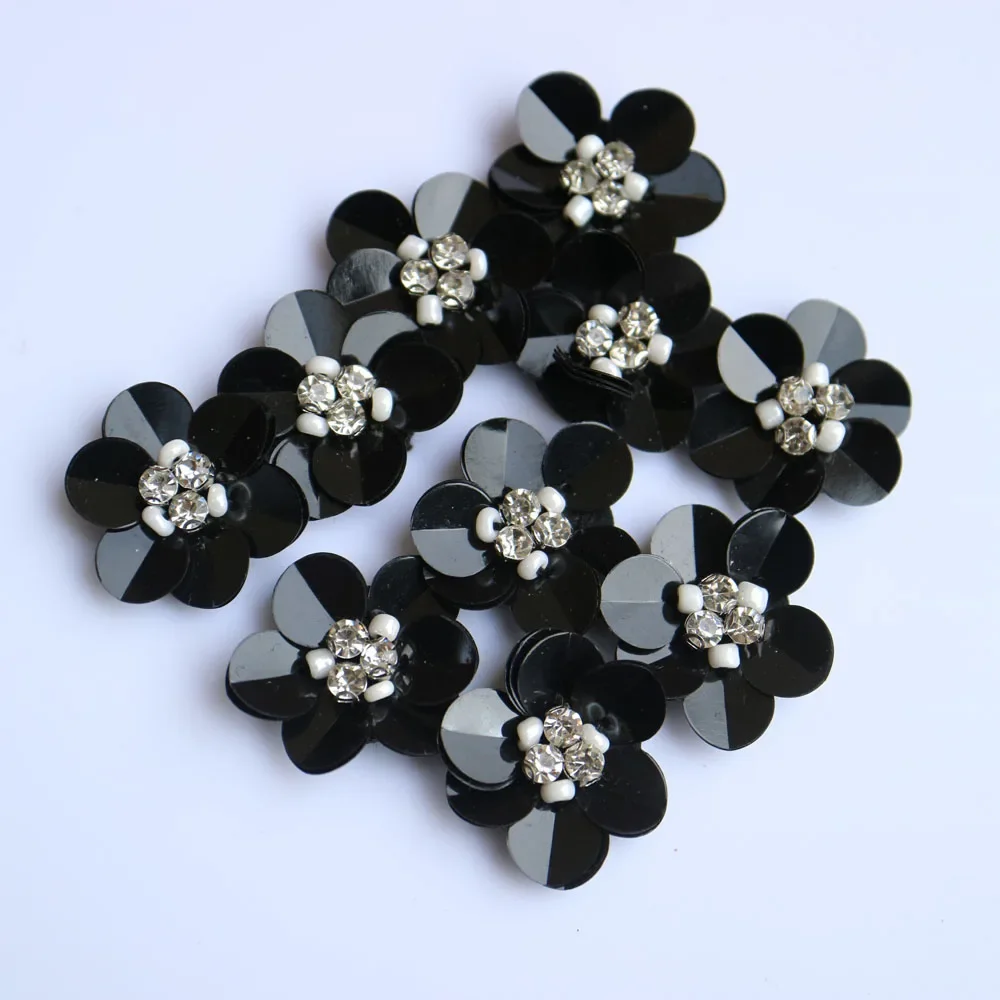 10 sztuk Rhinestone zroszony kwiat naszywki na ubrania DIY przyszyć parche aplikacje haftowana naszywka z aplikacją ropa dodatek odzieżowy — zdjęcie 2