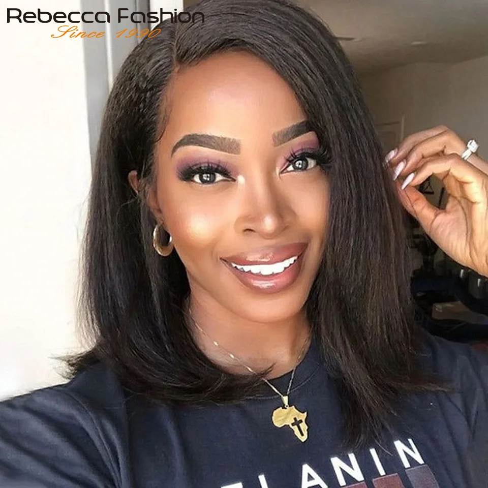 

Put On And Go Short Kinky Straight Bob Human Hair Wigs For Women Brazilian Remy Hair Yaki Straight Remy Hair Glueless Wgis