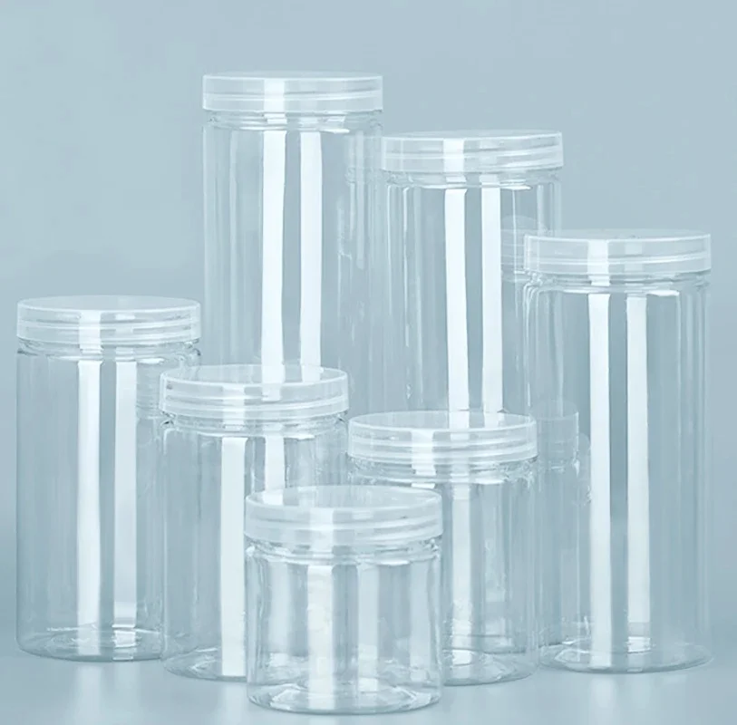 1PC Plastikowa butelka do pakowania PET Przezroczysta pusta butelka z uszczelnieniem Okrągłe wiadro do przechowywania Słoik na ciastka Pojemnik na żywność Zamknięte puszki Pojemnik na zbiornik — zdjęcie 2