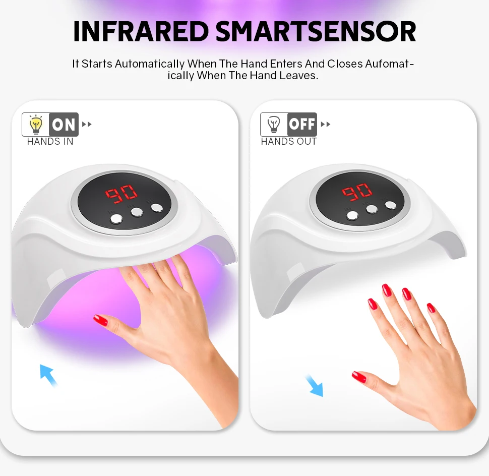 مصباح أظافر احترافي مع شاشة LCD عالية الدقة كبيرة الحجم، 24 خرزة إضاءة مزدوجة LED للعلاج السريع، مستشعر ذكي بالأشعة تحت الحمراء لجميع الأظافر
