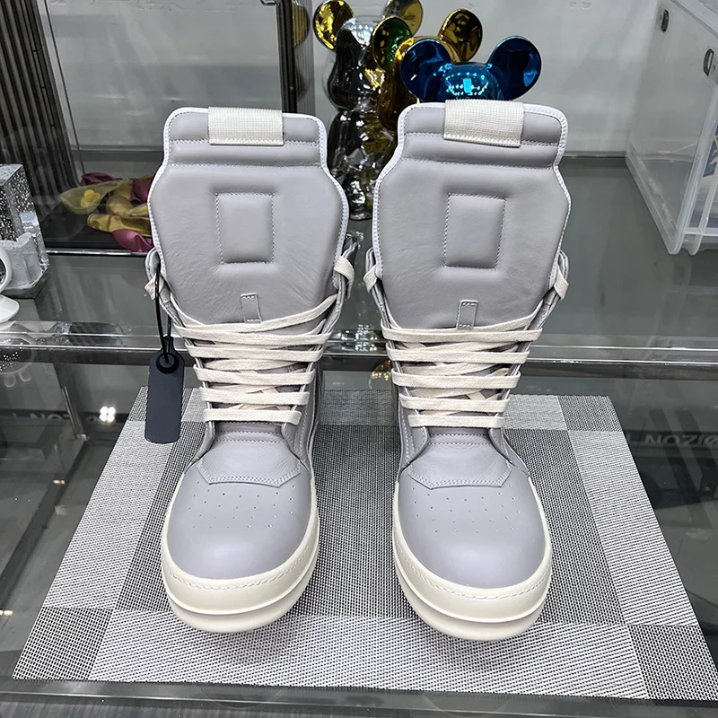 

High Top Quality Luxury Trainers Men Gray Leather Ro Women Casual Shoes Geo Zip Sneakers Designer Lace Up Falt Ankle Boots