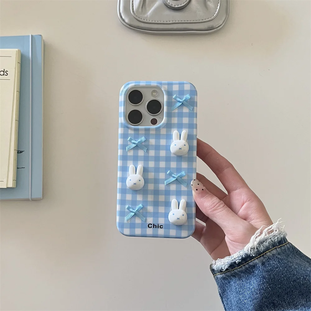 

Cute little fresh butterfly bow rabbit plaid phone case compatible with iPhone 17 Promax 13 14, 15, 16 Pro Max protective case