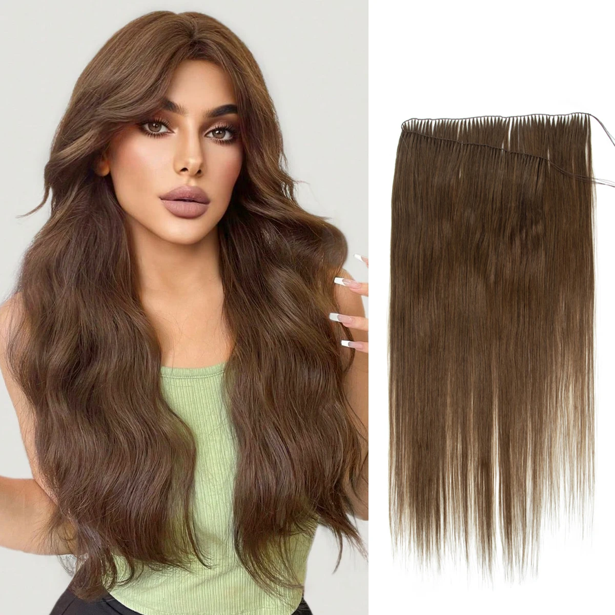 VADES Invisible Feather Hair Extensions Human Hair Long Straight Hair Extension Natural Sew In Microring Hair Weft for Women