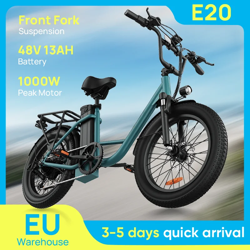 Urlife E-Bike 1000W 20 pouces x 3 "vélo électrique à gros pneus 48V 13Ah batterie amovible engrenages à 7 vitesses freins à double disque cyclomoteur adulte