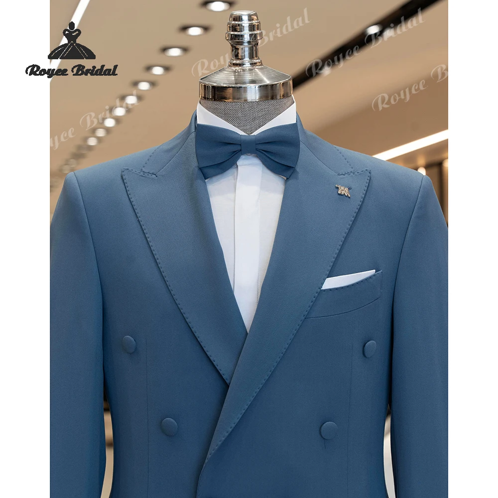 Abito da uomo con risvolto a punta blu Matrimonio 2026 Abito da lavoro doppio petto in due pezzi Abiti personalizzati para hombre