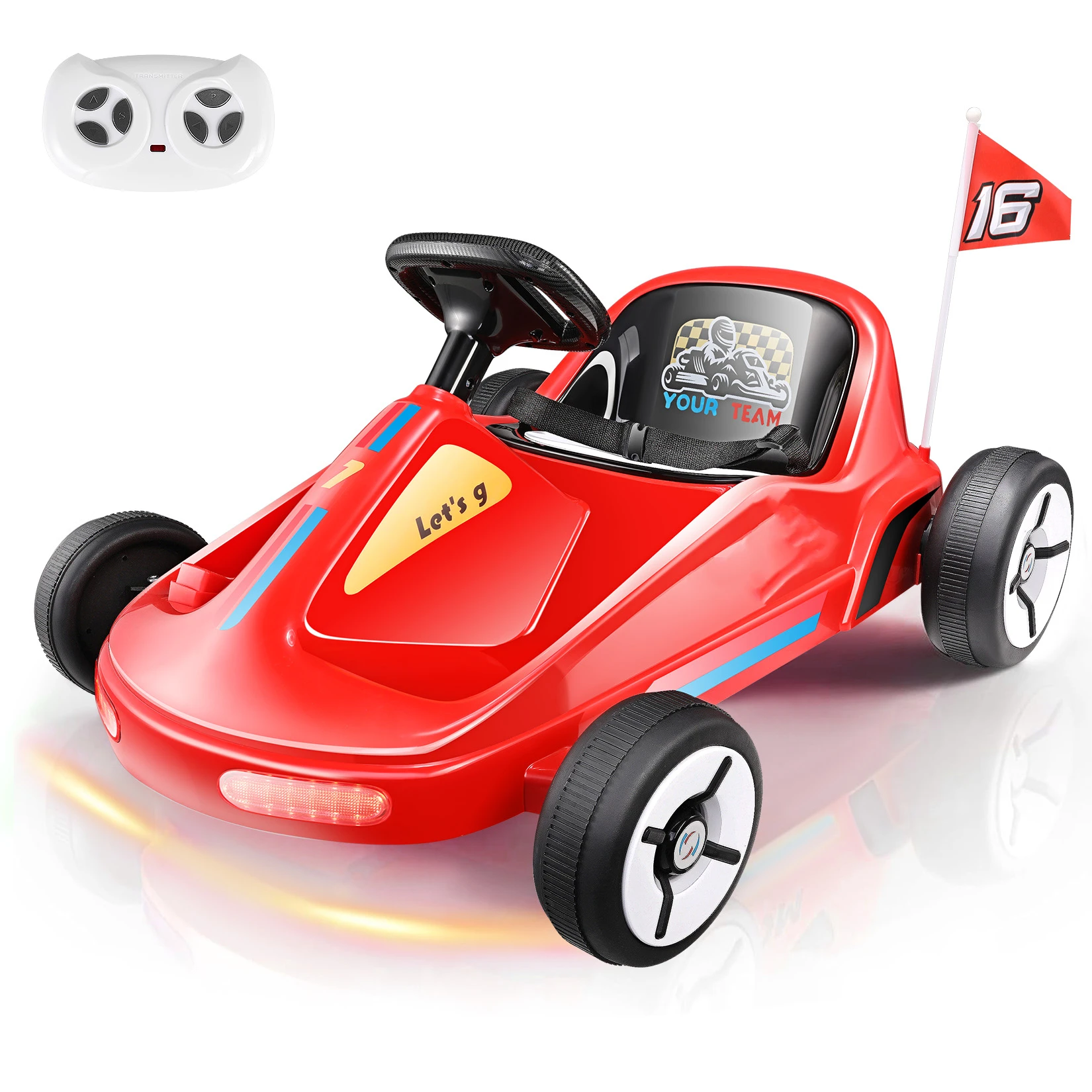 Vai Kart passeio elétrico portátil no carro de corrida, criança brinquedo, montagem rápida carro brinquedo, luzes coloridas piscando, 2 velocidades, 12V