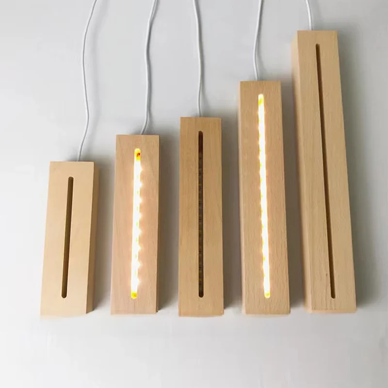 Longue Base en bois Led blanc chaud RGB lumières USB alimenté pour panneau de verre acrylique 3D Illusion d'optique lampe de nuit personnalisé livraison directe