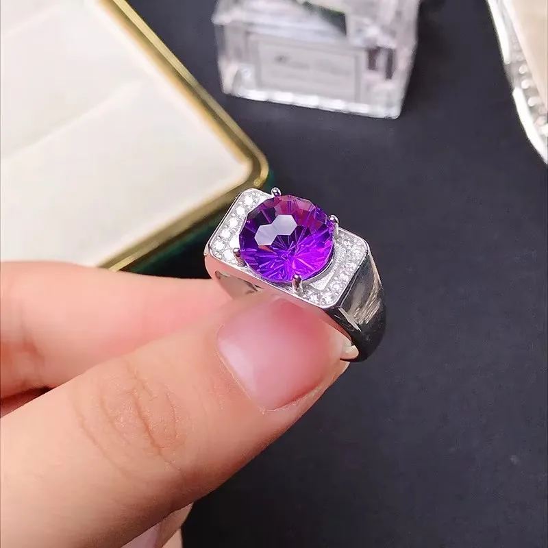 

KJJEAXCMY Fine jewelry 925 Sterling Silver Set with Natural flash Amethyst Men's Ring for Boyfriend's Birthday Party New Yea