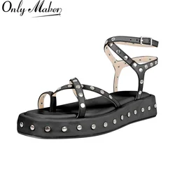 Onlymaker Women Platform Flats Sandals Strappy Studded Summer Fashion Sandals