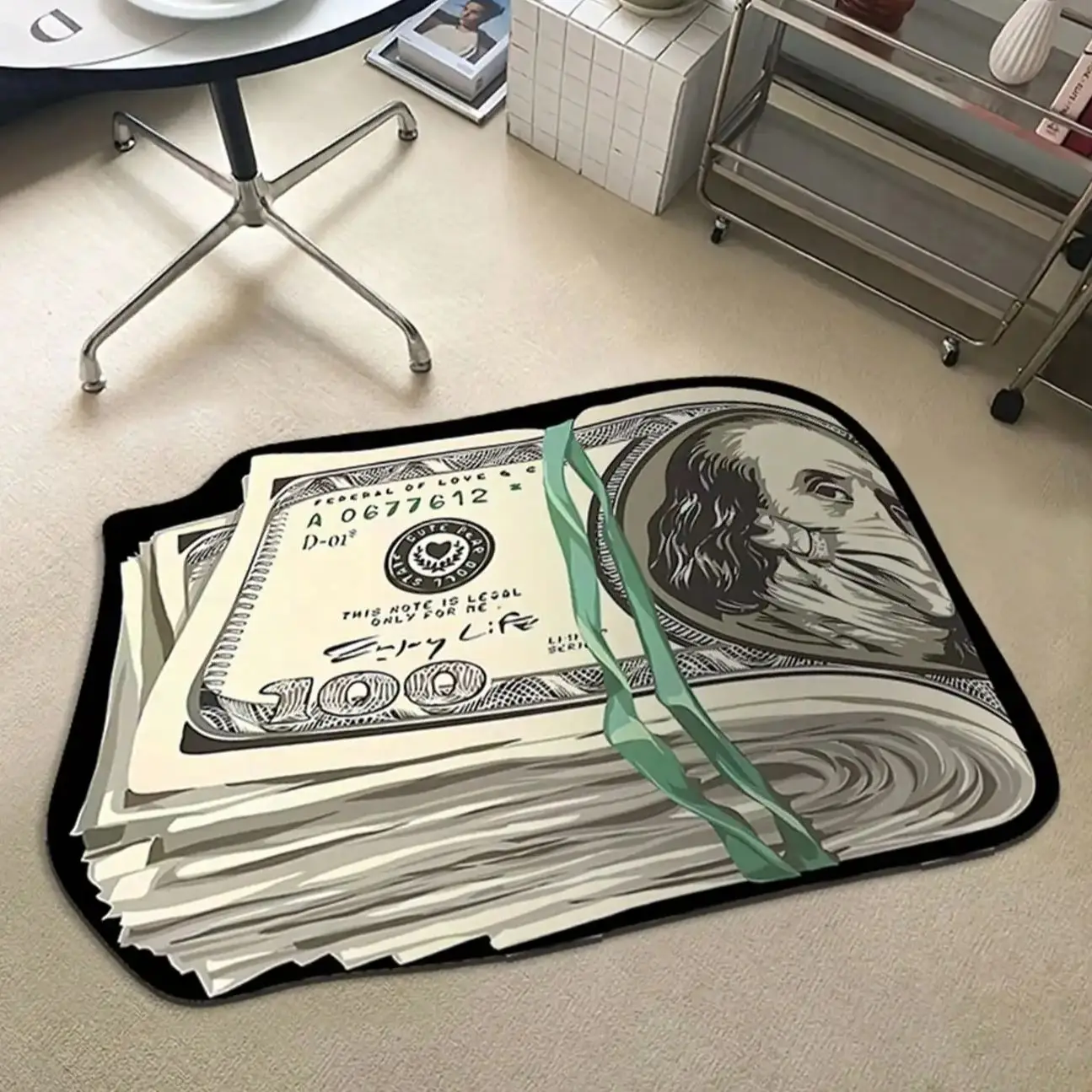 

USD Banknote Series Irregular Floor Mat Living Room Fun Sofa Coffee Table Mat Non-Slip Soft Flannel Home Bedside Carpet Gift