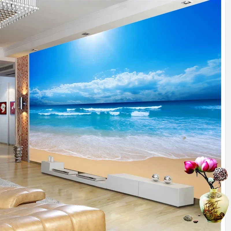 Nach 3D Foto Tapete Meer Ansicht Wand Malerei Wohnzimmer Sofa Schlafzimmer TV Hintergrund Wand Papier Meer Sonnenschein Strand Wand wandbild